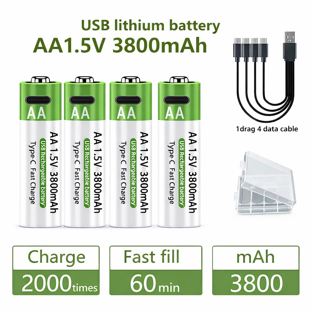 Novendi Lithium-Ionen USB-C aufladbare AA/AAA-Batterien