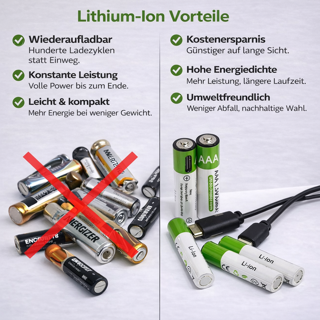 Novendi Lithium-Ionen USB-C aufladbare AA/AAA-Batterien